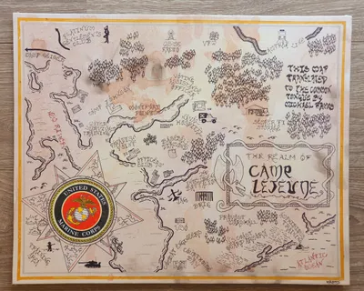Lord of the Rings/Hobbit-style map of USMC Base Camp Lejeune, North Carolina