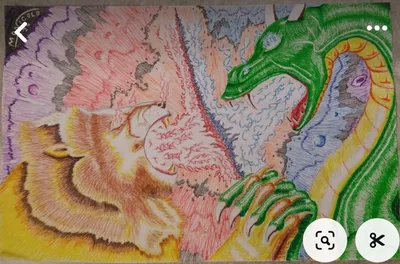 Celestial lion and dragon fighting in space