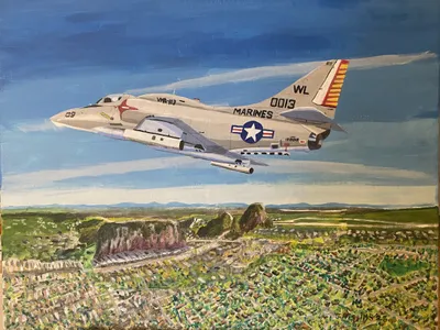 Marine A-4 Skyhawk over Marble Mountain, DaNang