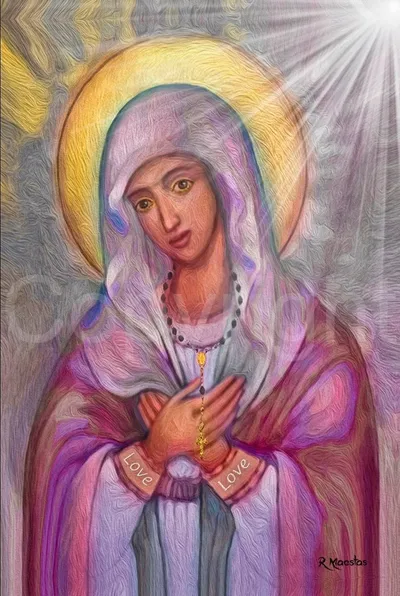 "Blessed Mother"  100% Digital Painting.  AI Tools were not used in the creation of this artwork