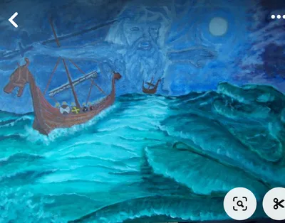 Viking long ships during Ragnarok