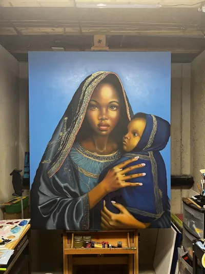 Madonna and Child (oil glaze over acrylic)