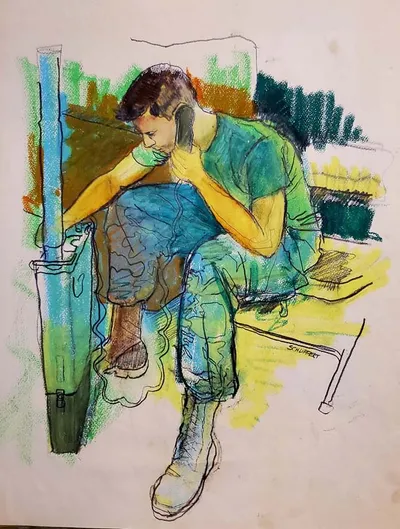 Radio Check, oil pastel &amp; graphite, Vietnam