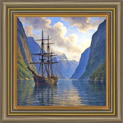 Anchored Ship in Norwegian Fjord